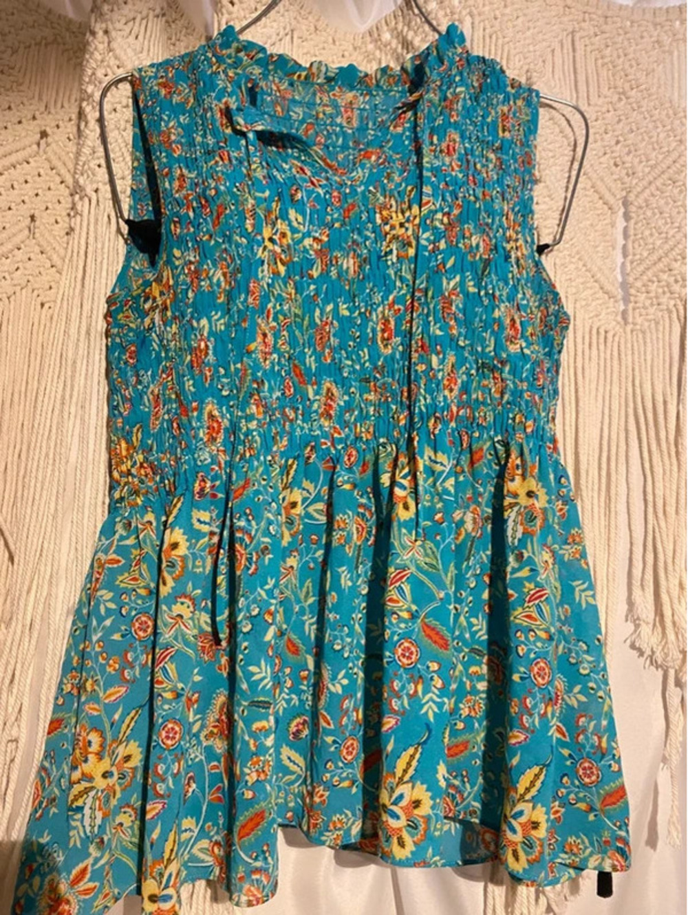 Teal with flowers elastic top
